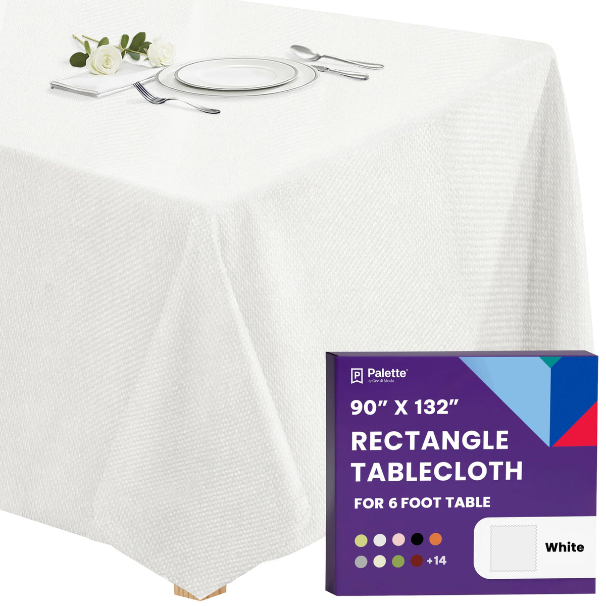 Gee Di Moda Rectangle Tablecloth - 90 x 132 Inch Black Table Cloth for 6 Foot Tables with Floor-Length Drop - Heavy Duty Washable Fabric for Holiday Party, Dinner, Weddings & Baby Shower
