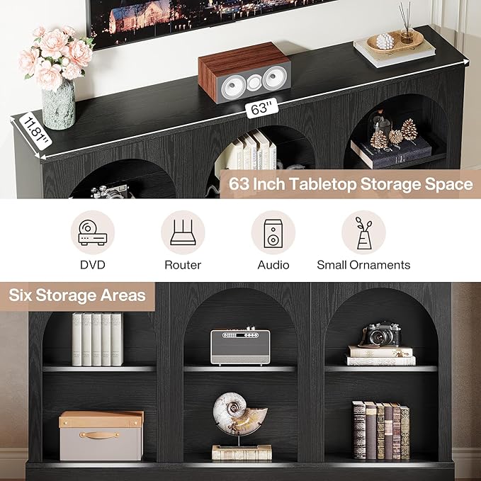 Tribesigns TV Stand for 55/60/65 Inch TV, Farmhouse Entertainment Center with Storage Cabinets, Modern Media Television Console Table for Living Room Bedroom, Black