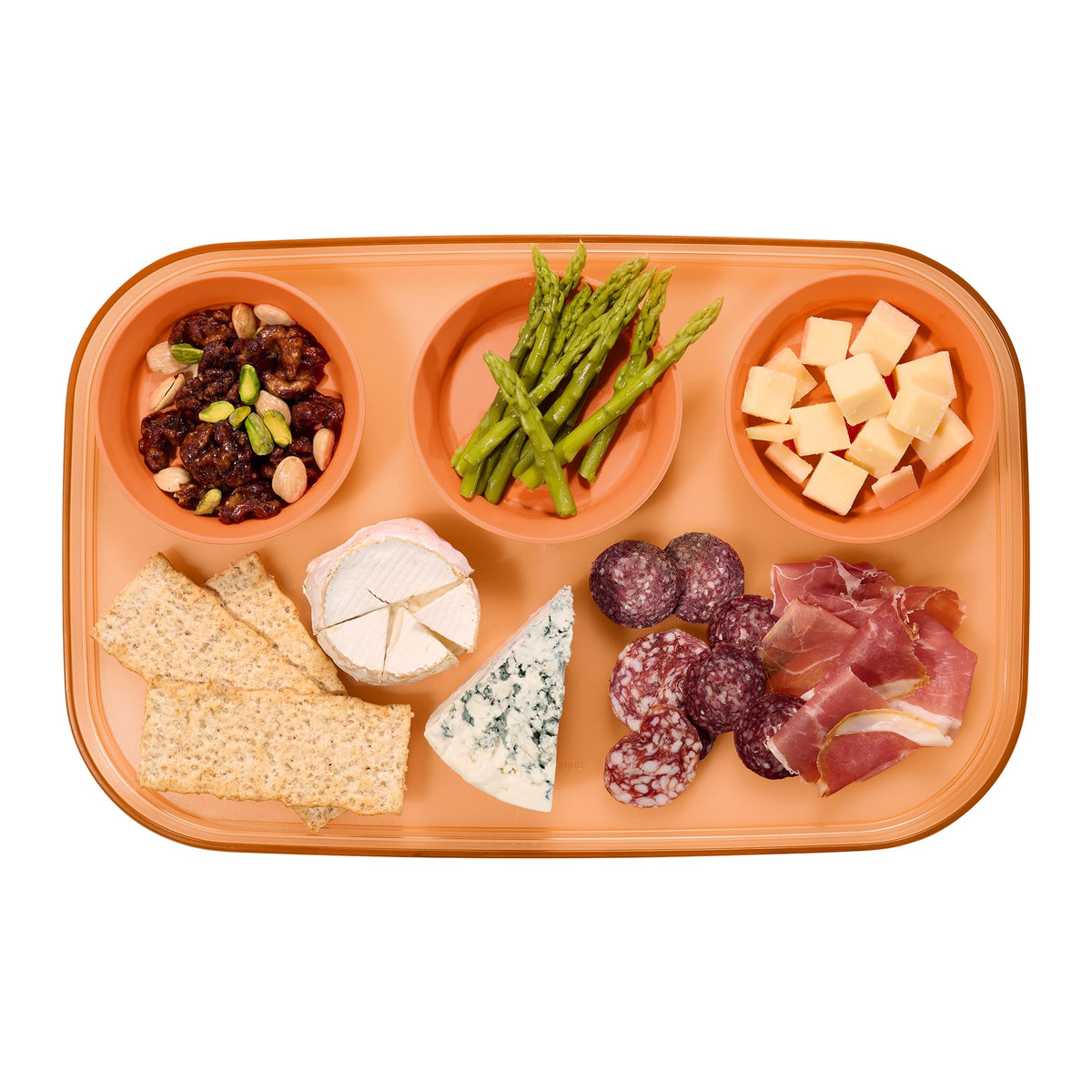 madesmart dipware 3 Bowl Serving Tray, Stackable & Removable Dip Bowls for Charcuterie, Guacomole, Snacks, Veggies, Premium Dishwasher & Microwave Safe, Multipurpose Plate & Bowl, Olive