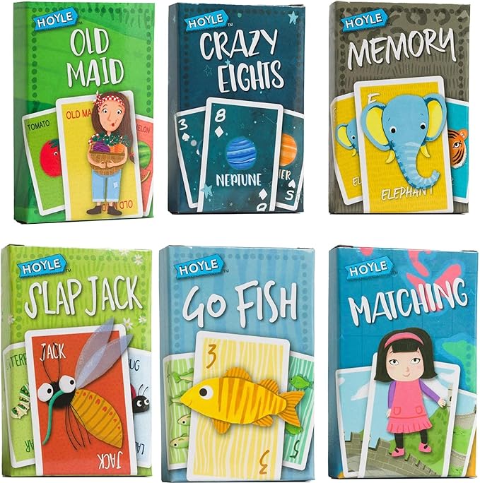 Bicycle Hoyle Summer Fun Pack Hoyle 6-in-1 Kids Card Games and 2 Decks of Clear Plastic Waterproof Playing Cards, Fast-Paced Family Game Night Playing Cards for Kids and Adults