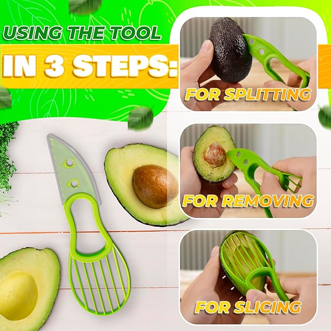 Avocado Slicer Tool 3 in 1, Peeler & Pit Remover, Durable Plastic