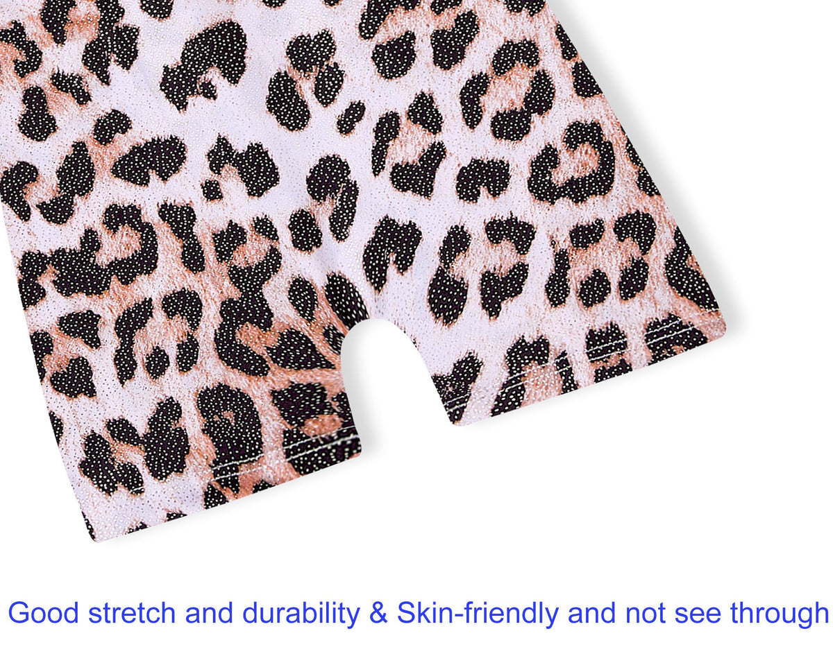 Domusgo Leotard for Girls Gymnastics Size 4t 5t Sparkly Brown Leopard Dance Biketard with Shorts