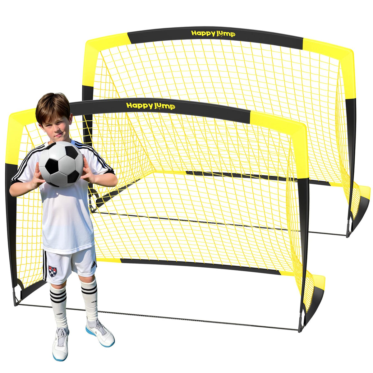 Happy Jump 7x5 FT & 5x3.6 FT Portable Soccer Goal for Youth Players Ages 6–14, Large-Frame Design Built for Long-Term Development, Easy Setup for Backyard, Park or School Training