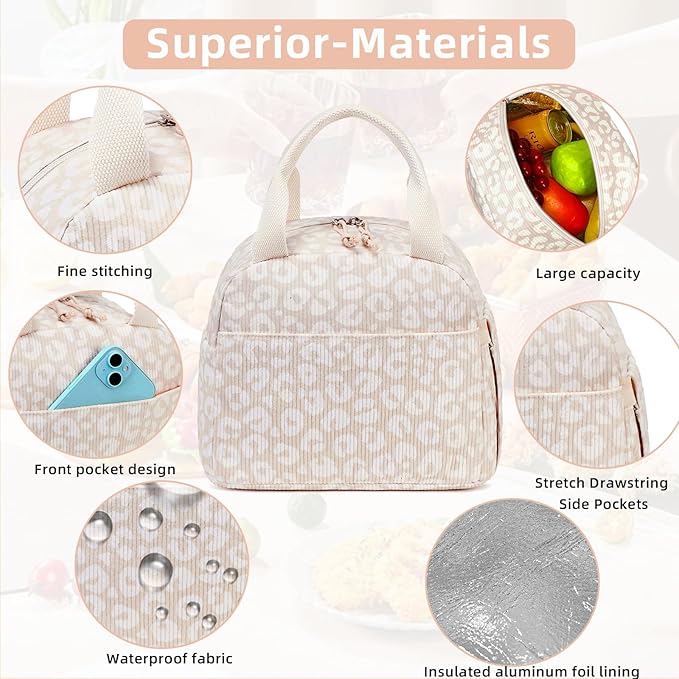 LEDAOU Lunch Box for Women Insulated Lunch Bag Corduroy Lunch Tote Bags Leakproof Cooler Lunch Case for Travel Work Picnic