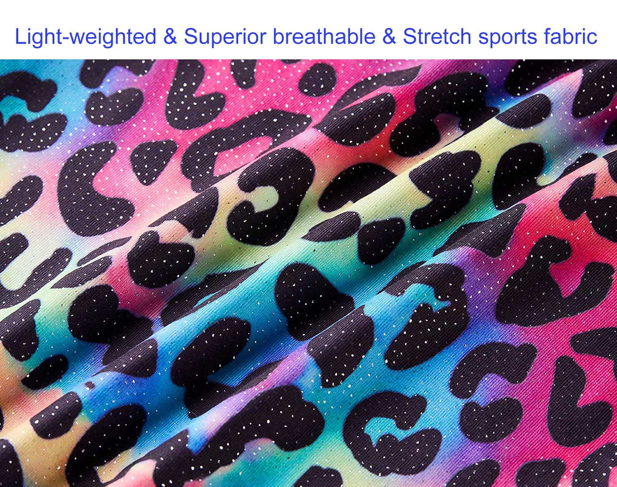 Domusgo Girls Gymnastics Leotards Size 8-9 Years Old Shiny Cheetah Rainbow Biketard with Shorts