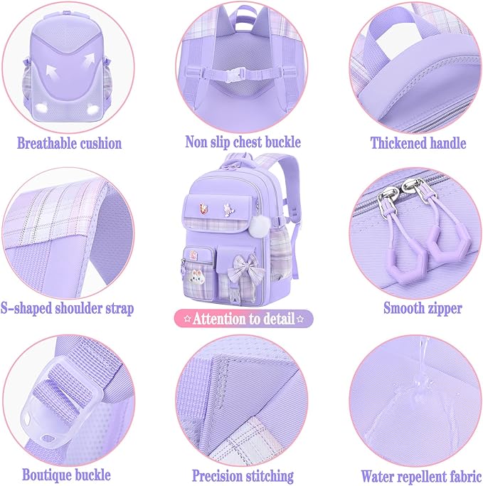 Girls Backpack,Kids School Backpack With Lunch Box Pencil Case Set,Cute Childrens Schoolbag For Girls