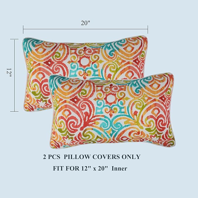 FUNHOME Outdoor Indoor Lumbar Pillow Covers ONLY, Water-Repellent Fade-Resistant Patio Lumbar Cases 12” x 20”, Throw Pillowcase Shell for Garden Furniture Use -Corinthian Dapple