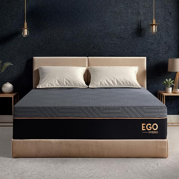 EGOHOME Hybrid King Mattress 12 Inch, Mattress with Cooling Cover, Comfort Foam & Pocket Spring Bed in a Box, Targeted Support Pressure Relief, CertiPUR-US Certified, Made in USA, 76x80x12 Black