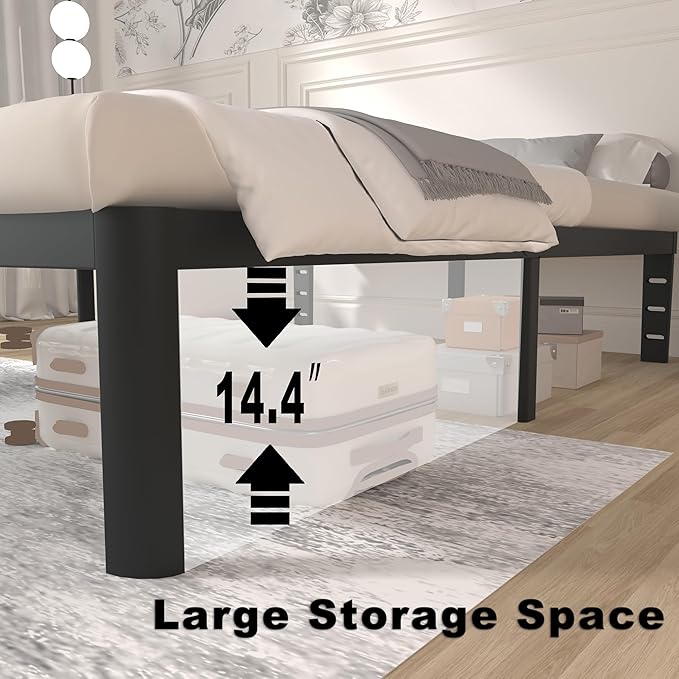 ITIMIDI 16 Inch Metal Twin Bed Frames, Heavy Duty Strong Support Slats, Safety Design with Rounded Corner Legs and DIY Headboard Hole, No Box Spring Needed, Noise Free, Easy Assembly, Black