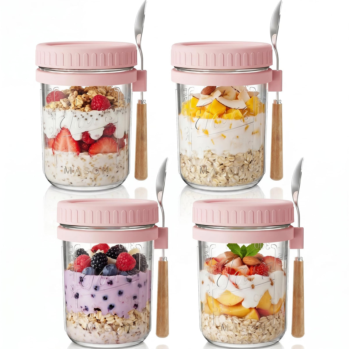 HomArtist 16oz Glass Overnight Oats Containers with Lids and Spoons, 2 Pack