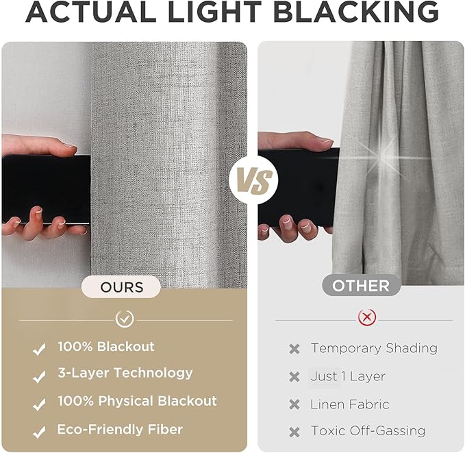 Joydeco Blackout Curtains 72 Inches Long 2 Panels Burg, Room Darkening Curtains for Bedroom, 100% Black Out Textured Thermal Drapes Privacy Protection 2 Panels Set(W52 x L72 Inch, Greyish White)