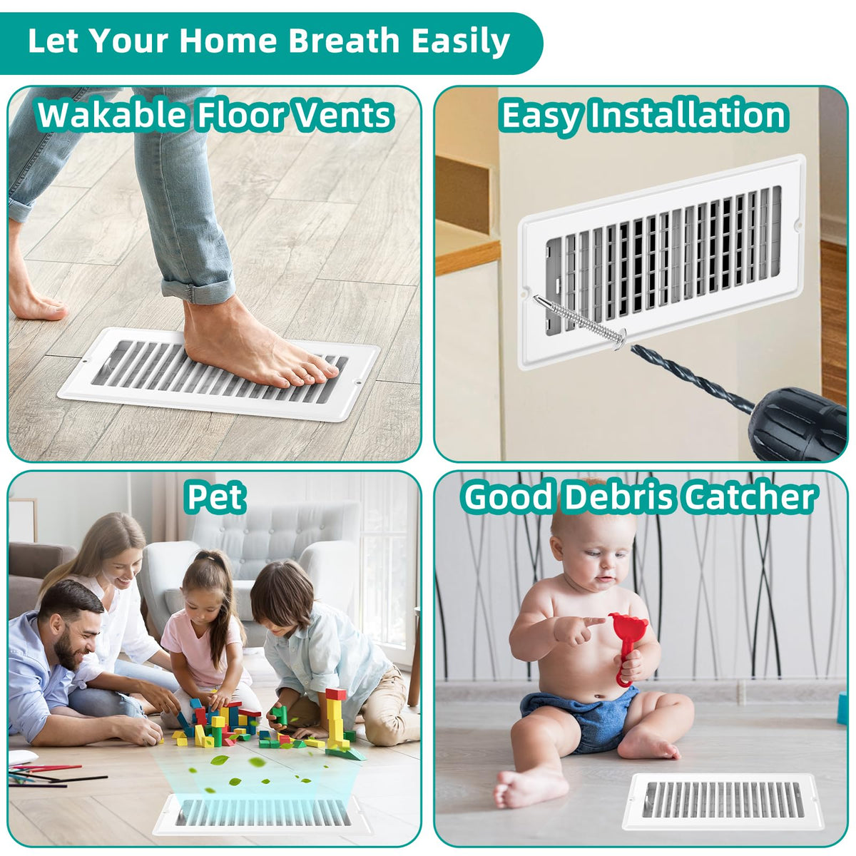 Floor Register 4x10-2 Pack Floor Vent Covers with Screw Walkable Vent Covers for Home Floor Ac Vent Cover Floor Vent Covers Adjustable Airflow HVAC Register Grilles