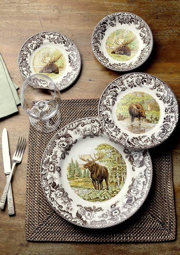Spode Woodland Majestic Moose Ascot Cereal Bowl - 8 Inch Fine Earthenware Dish, Dishwasher & Microwave Safe, Winter Lodge & Holiday Dining Bowl - Made in England, Warm Oven to 225°