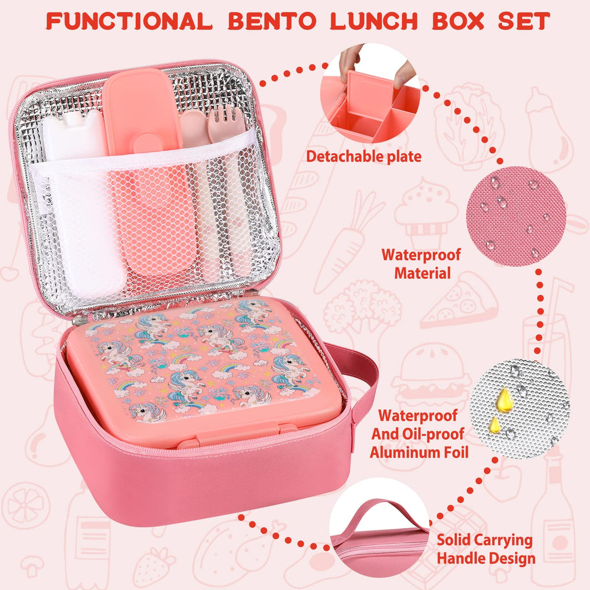 JXXM Bento Lunch Box for Kids With 8oz Soup thermo,Leak-proof Lunch Containers with 5 Compartment,thermo Food Jar and Lunch Bag, Food Containers for School (A-Blue(Dinosaur))