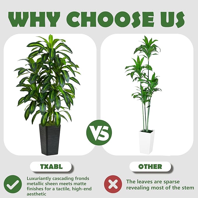Artificial Dracaena Plant 5FT Tall - Fake Tree with Black Planter - Faux Yucca Tall Fake Floor Plant in Pot - Artificial Trees for Home Bedroom Office Indoor Living Room Decoration