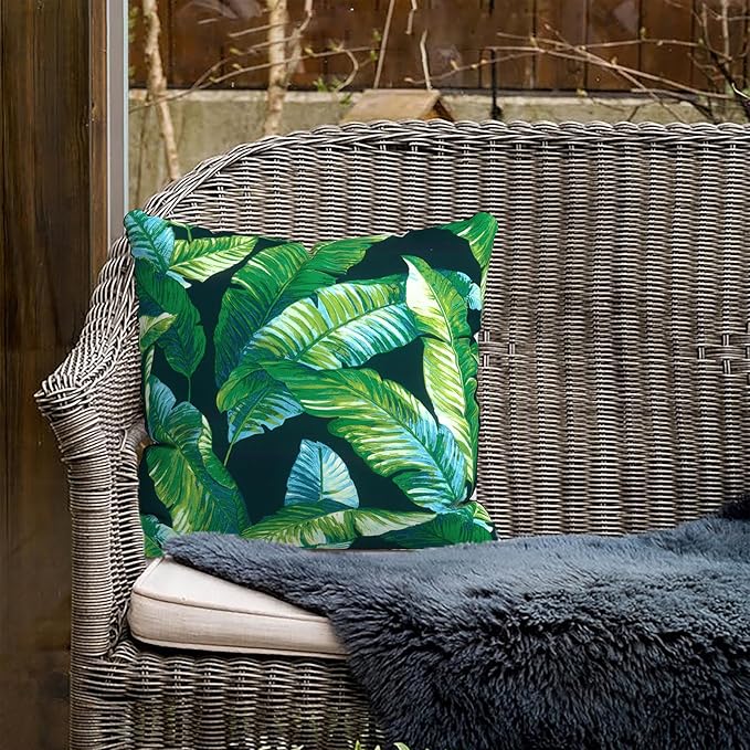 Outdoor Pillows for Patio Furniture 18x18 inch, Square Outdoor Throw Pillows with Inserts, Decorative Toss Pillows for Garden Couch Home Sofa Office Chair, Pack of 2, Hanalei Lagoon