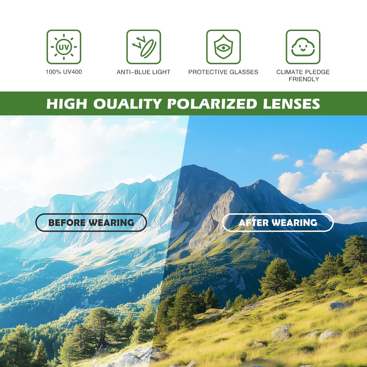 Fanshen Square Polarized Sunglasses for Men, 3 Pack Lightweight UV Protection Sun Glasses for Driving Fishing Golf (Black/Green/Red)