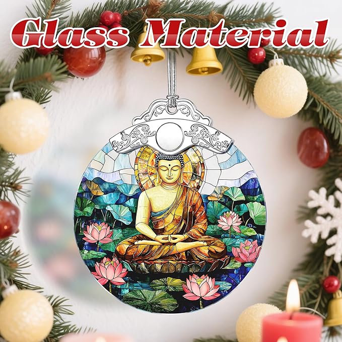 Stained Glass Ornament, Buddha Christmas Ornaments, Christmas Tree Ornaments, Holiday Ornament; Spiritual Decor for Yoga, Wellness Spaces & Relaxation; Gifts for Buddhists & Spiritual Gifts