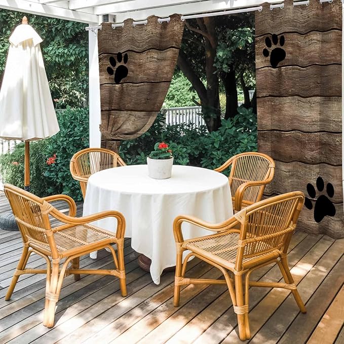 Wood Grain Outdoor Curtains for Patio Claws Animals Wooden Brown Vintage
