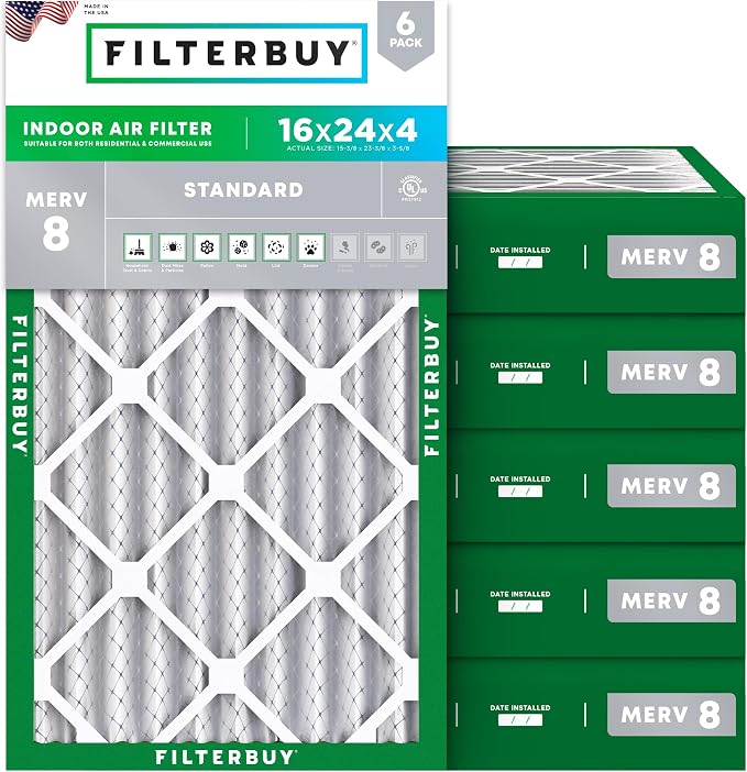 Filterbuy 16x24x4 Air Filter MERV 8 Essential Dust & Allergy Defense,