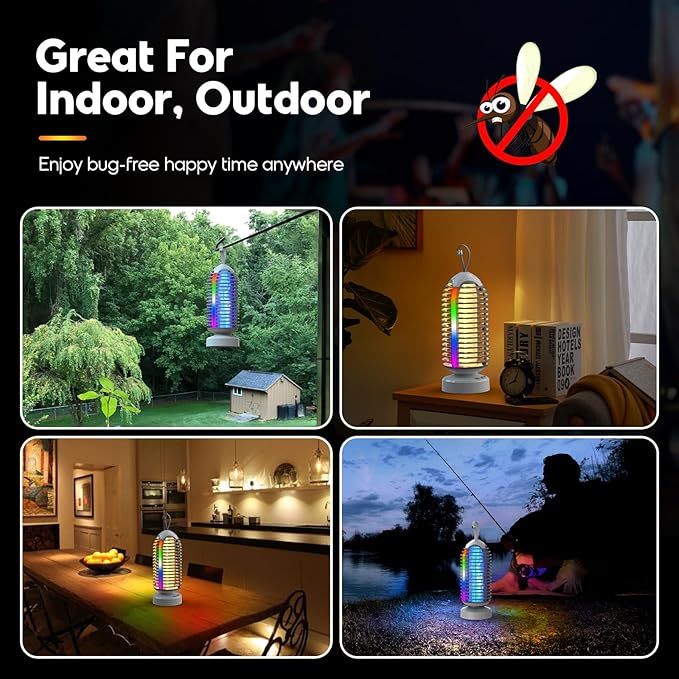 Bug Zapper with Marquee Light, Mosquito Zapper Indoor Outdoor, 4000mAh, Smart Auto On/Off Rechargeable Fly Zapper, Cordless Portable Waterproof Insect Killer for Home, Kitchen, Patio, Camping, Party