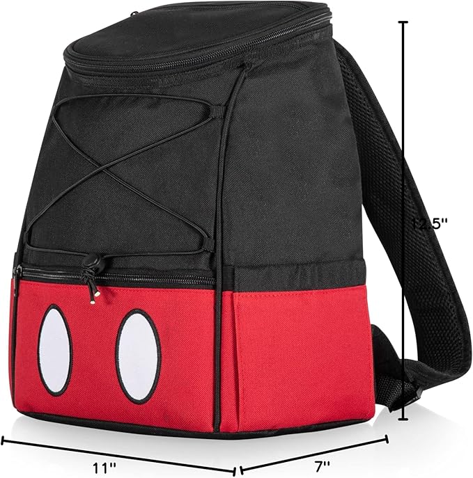 Picnic TIME Disney Mickey Mouse Backpack Cooler, Insulated Leakproof Soft Cooler Backpack, Waterproof Lunch Bag, Portable Hiking Backpack Ice Chest for Picnic, Beach, Camping & Travel (Black Red)