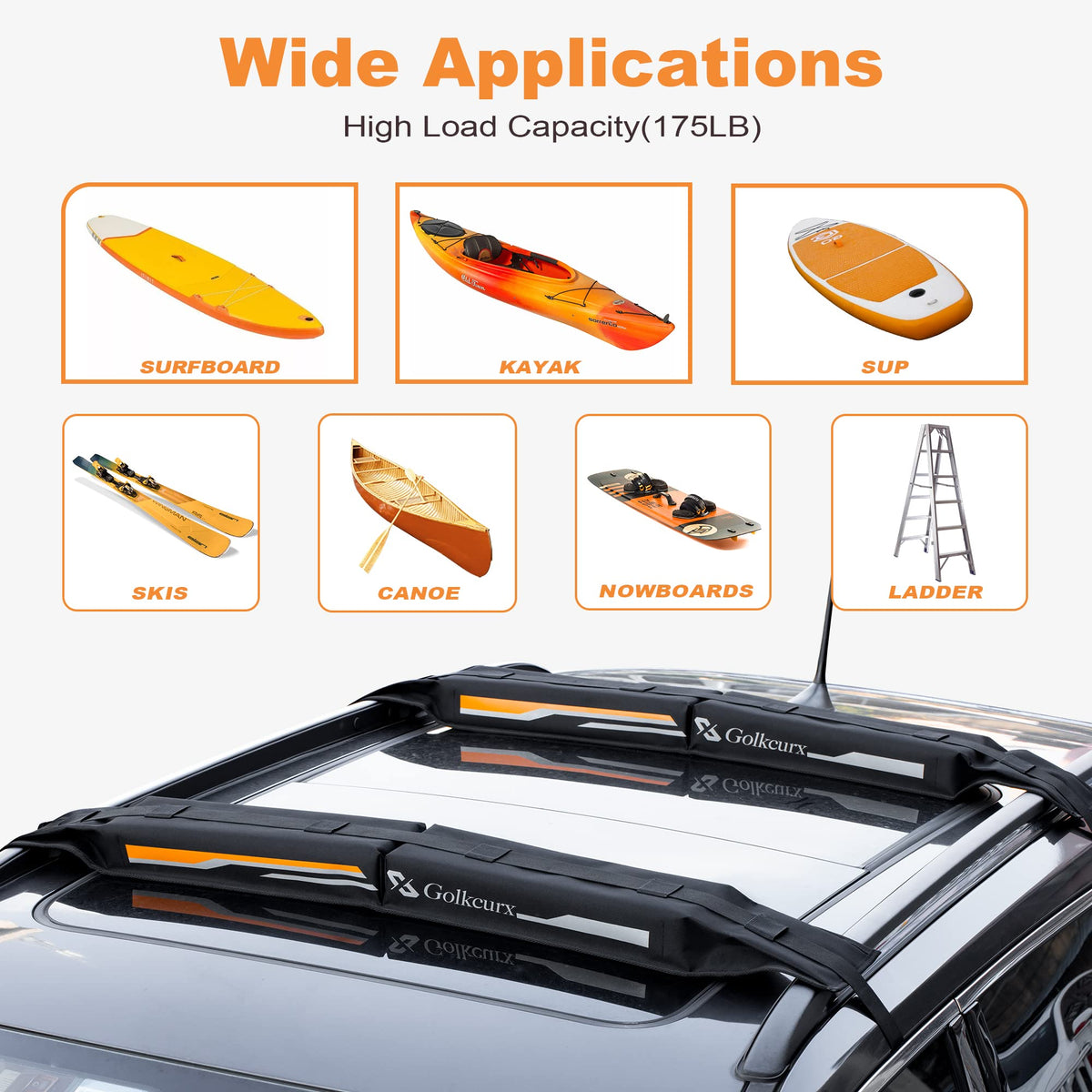 Golkcurx Universal Soft Roof Rack Pads for Kayak（Black）