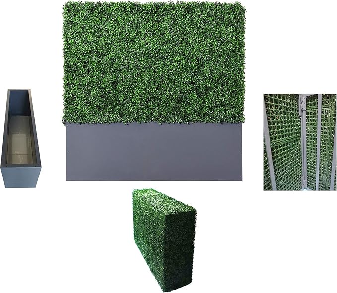 AGPL Upgraded Artificial Boxwood Hedge Wall with Gray Color Planter,Room Divider and Privacy Wall Backdrops Outdoor Privacy Fence for Patio,Balcony,Restaurant,Garden,Party Décor (48" H 48" W 12" D)