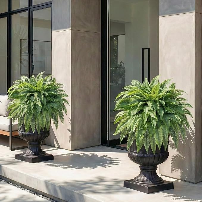 Set of 2 UV-Resistant Fake Boston Fern Bush with 128 Branches, 51" Large Faux Ferns for Outdoors, Artificial Fern Plants for Outdoor & Indoor Decor Office & Living Room Decor（Pot is not Included）