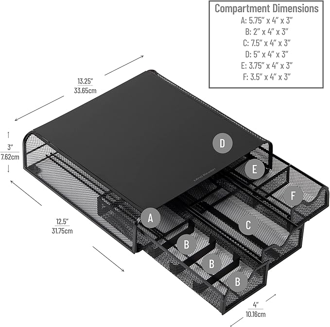 Mind Reader Monitor Stand, Ventilated Laptop Riser, Desktop Organizer, Storage, Metal Mesh, 13.25"L x 12.5"W x 3"H, Black