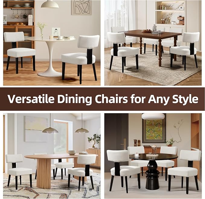 Dining Chairs Set of 6, Fabric Upholstered Wood Kitchen Chairs, Armless Linen Curved Backrest Accent Chair Farmhouse Modern Dining Chairs with Foot Pad for Kitchen/Living Room/Restaurant/Cafe-Beige