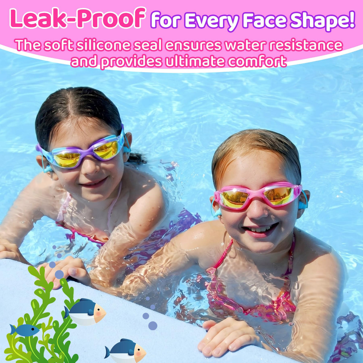 Vvinca Swimming Goggles for Kids 3-15 years-2 Pack, Kids Goggles Anti-Fog/UV No Leaking Swim Goggles for Kids
