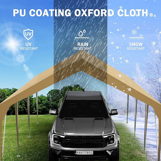 13x20FT Heavy Duty Carport Canopy with Sturdy Frame, Portable Waterproof and UV-Resistant Garage Shelter, Adjustable Height for Car, Boat, Outdoor Storage and Parties Yellow