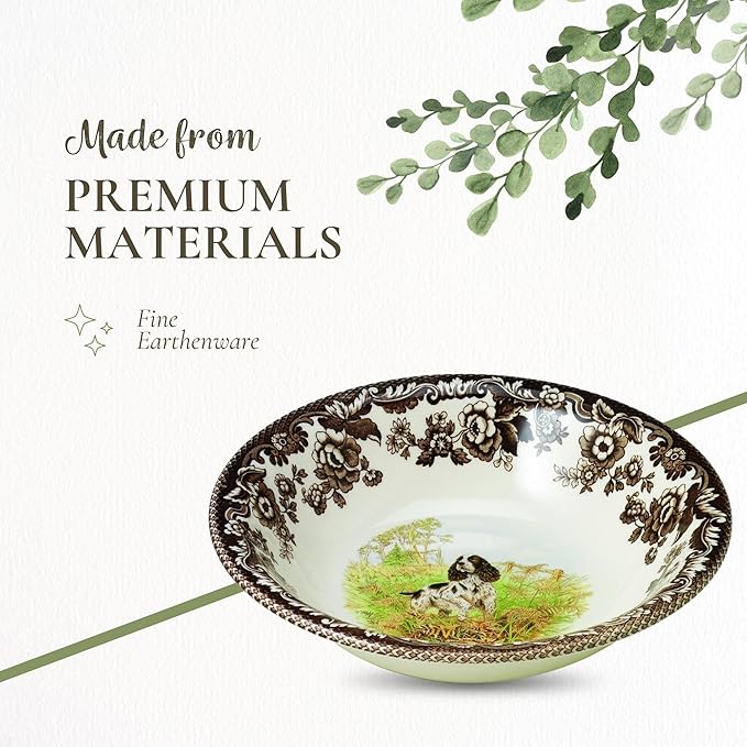 Spode Woodland Cereal Bowl - English Springer Spaniel Motif, 8 Inch Fine Earthenware from the Hunting Dogs Collection – Microwave, Dishwasher & Warm Oven Safe, Made in England