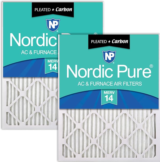 Nordic Pure 16x25x1 Pleated Air Filters MERV 14 Plus Carbon 2 Pack