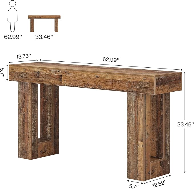Tribesigns 63-Inch Long Console Table, Farmhouse Wooden Sofa Table Behind The Couch, Narrow Entryway Table for Entrance, Hallway, Living Room (Mix Brown)