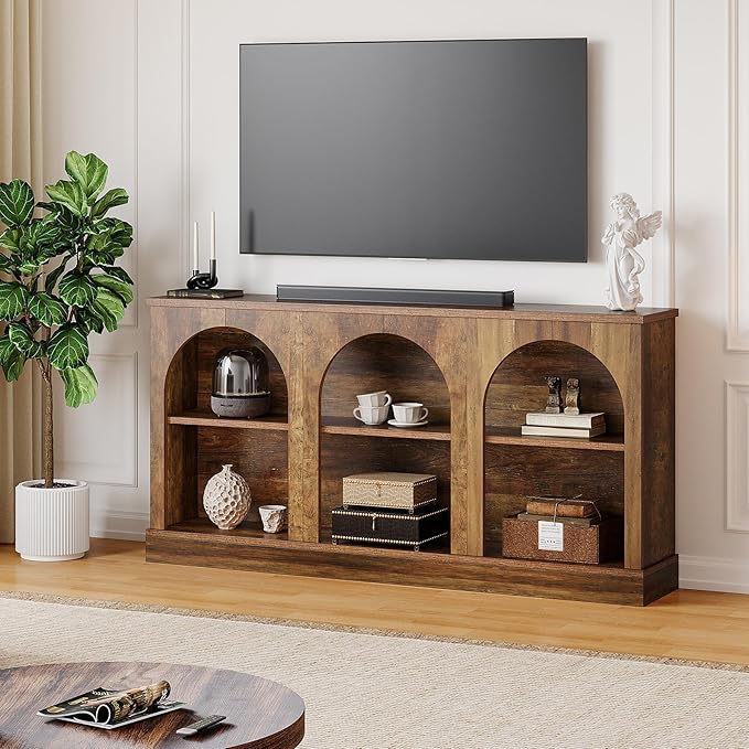 Tribesigns TV Consoles for Living Room, Television Stand for 55/60/65 Inch TV, Farmhouse Media Entertainment Center Stand with Storage Cabinets, Rustic Brown