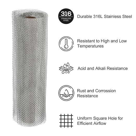 PATIKIL 40" L x 10" W Woven Wire Mesh, 10 Mesh 316L Stainless Steel Air Vent