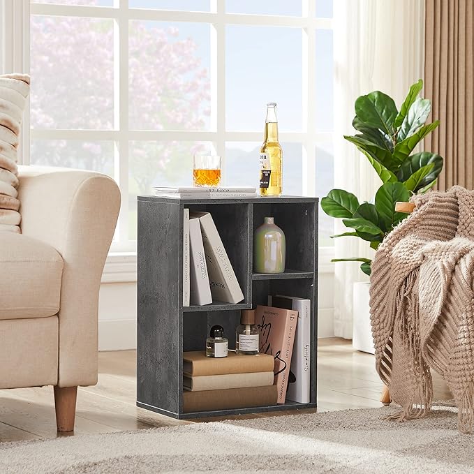VECELO 3-Cube Small Bookshelf, Modern Bookcases with Shelves Height Up to 12.8 Inches, Suit for Common Size Textbook, Vertical or Horizontal, Cubby Storage Organizer,Gray