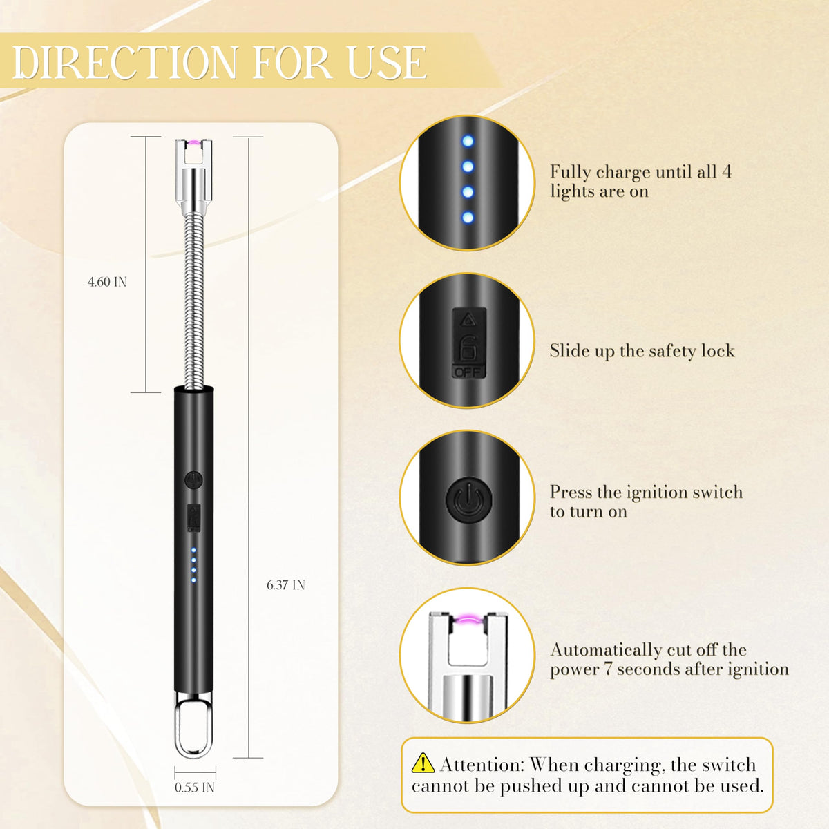 Electric Lighter, Candle Lighter Flameless Windproof with 360° Flexible Neck & LED Power Display, Type C Arc Rechargeable Lighters for BBQ, Camping, Cooking, Gift for Christmas, Thanksgiving, Birthday