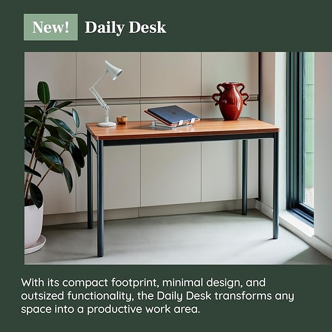 Branch Daily Desk - Functional at Home Office Desk with Effortless Assembly, Timeless Design, Rounded Corners, and Built-in Cable Notch - 48” W x 28.5” H x 24” D - Walnut Work Table