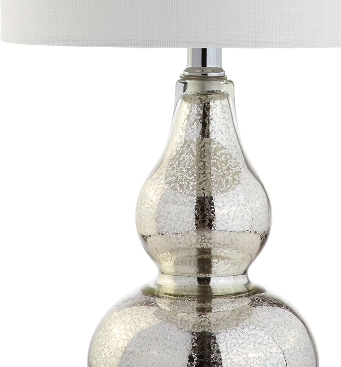 JONATHAN Y 20.5" Mercury Silver Glass Table Lamp, Modern Gourd Bedside Nightstand Lamp for Bedroom, Living Room, White Linen Shade, LED Bulb Included (JYL1028C)