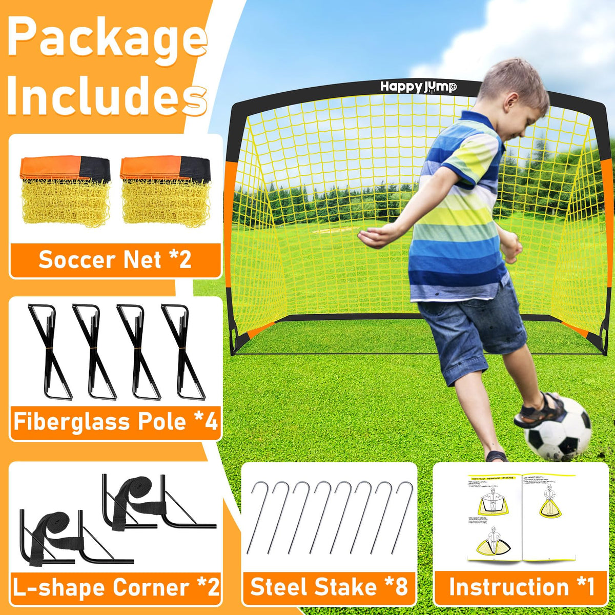 Happy Jump Kids Backyard Soccer Goals 7x5 & 5x3.6 FT, Portable Outdoor Play