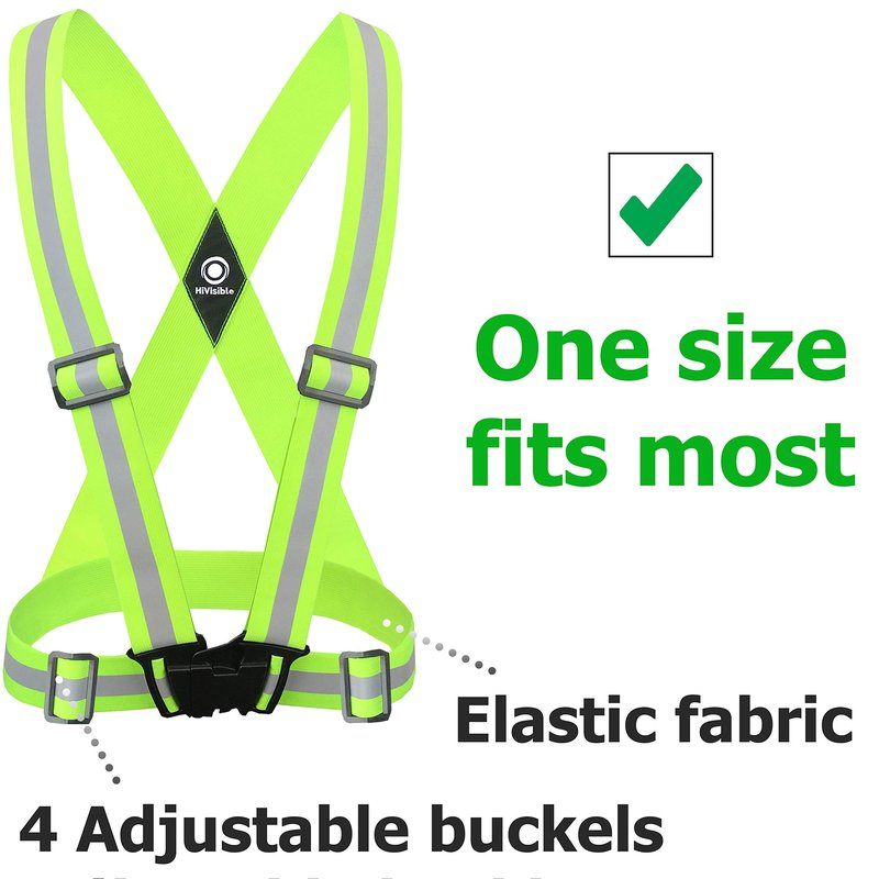 HiVisible Elastic Reflective Vest Straps & 4 Ankle Bands - Fully Adjustable, Lightweight, Super Reflective Silver Stripes - Reflective Vests Running, Cycling, Walking - Men, Women, Kids