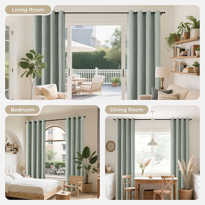 Joydeco Blackout Curtains 95 Inches Long 2 Panels Burg, Room Darkening Curtains for Bedroom, 100% Black Out Textured Thermal Drapes Privacy Protection 2 Panels Set(W52 x L95 Inch, Sage Green)