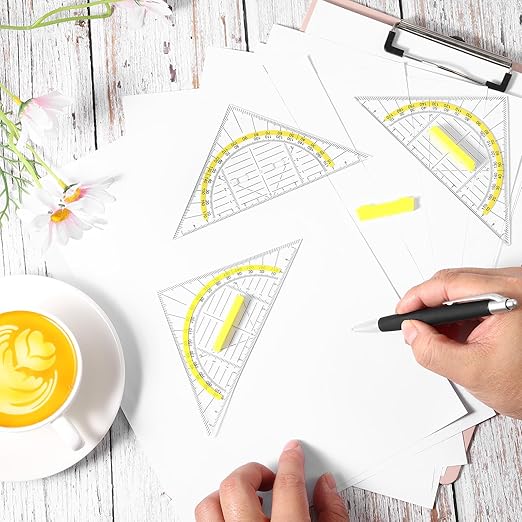 Multifunctional Triangle Ruler with Handle, 4 PCS Transparent Set Square with Protractor Plastic Triangle Ruler Set Drafting Triangles for Designers Architectors Engineers Geometry Drawing Tools