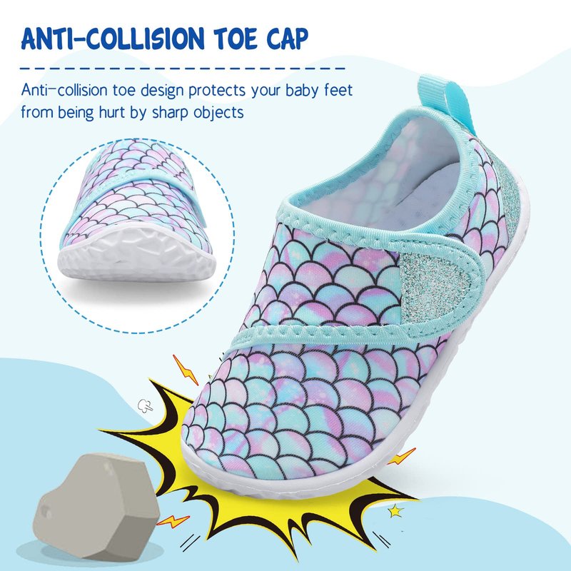 LeIsfIt Toddler Water Shoes Boys Girls Barefoot Aqua Socks Kids Breathable Quick-Dry Swim Shoes for Beach Pool Surf, Green Scale, 7 Toddler