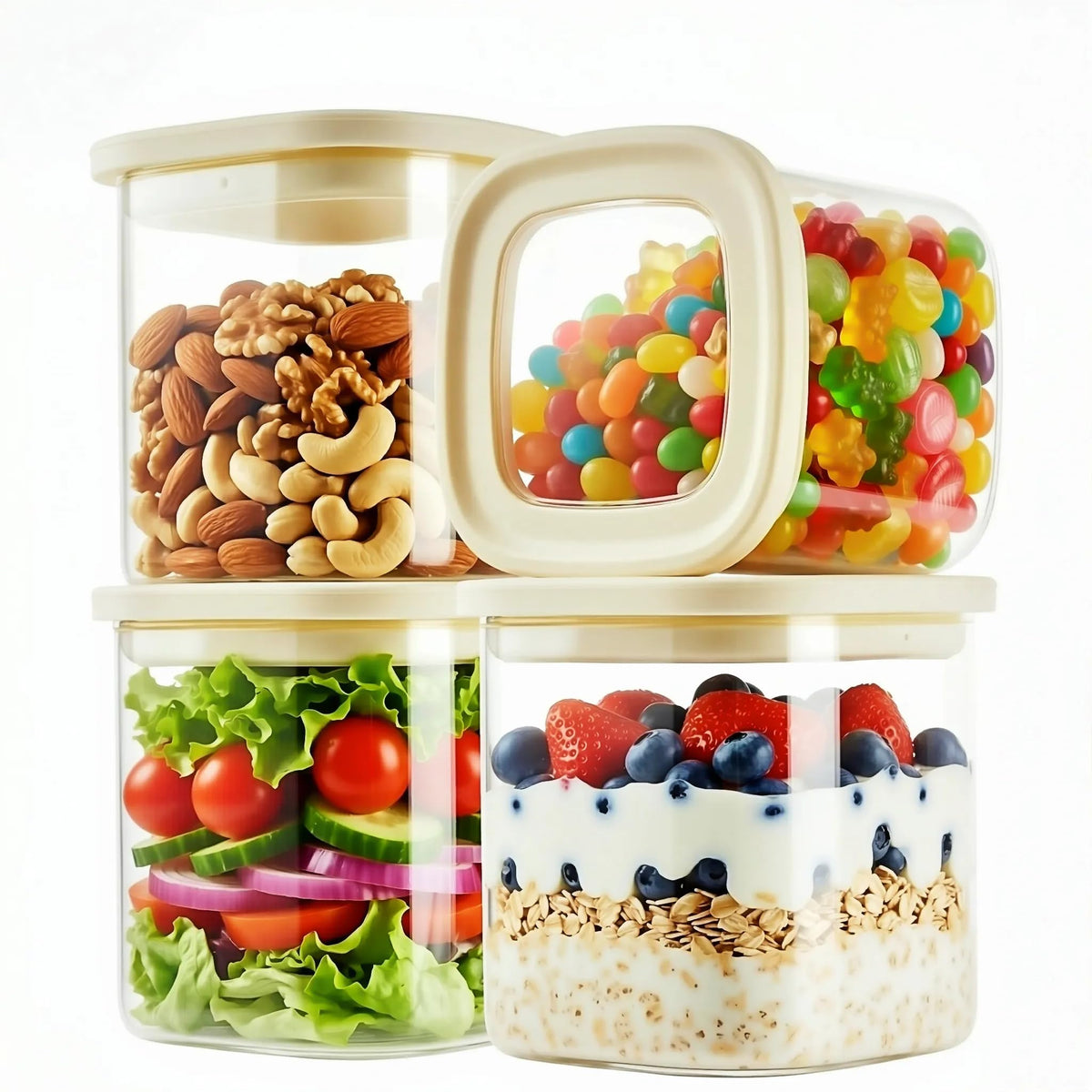 4-Pack Glass Pantry Storage Containers with Glass Lids 40 fl oz Each
