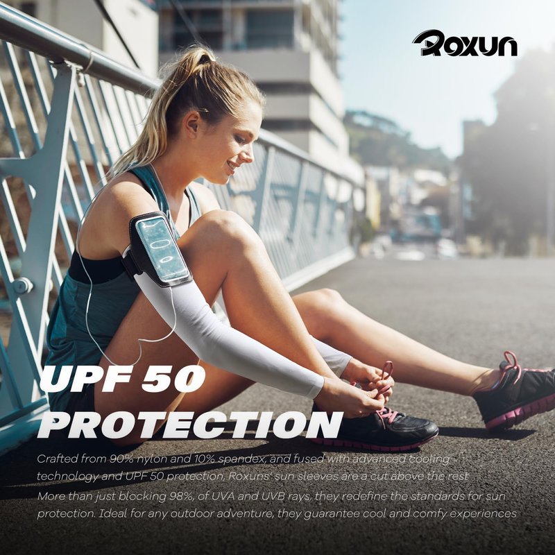 ROXUN 4 Pairs Arm Sleeves, Cooling UV Sun Protection Sports Compression for Men/Women 4 White