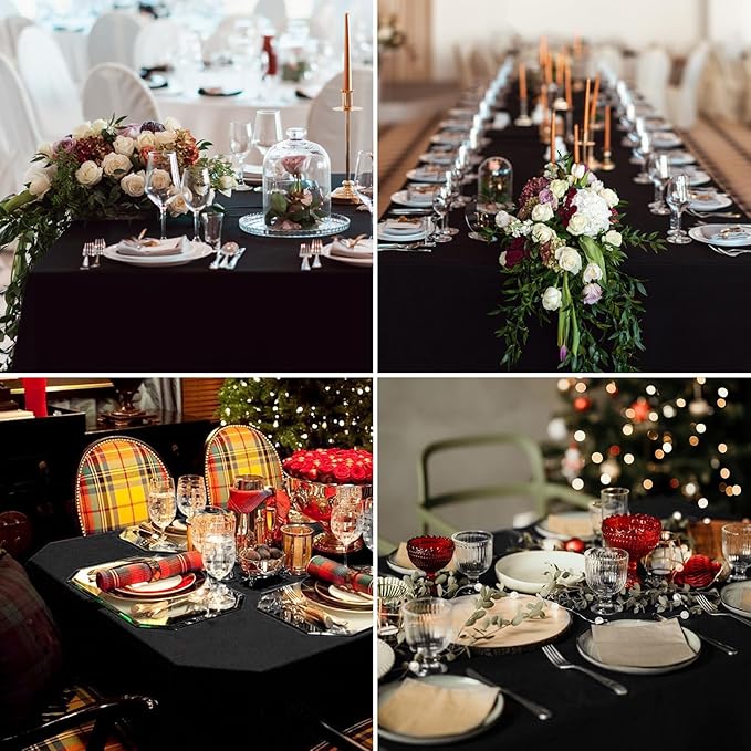 Rectangular Tablecloth 90x156 Inch 2 Pack Black Table Cloths for 8ft Stain Resistant Decorative Washable Polyester Rectangle Tablecloths for Dining Table Banquets Buffet Parties and Wedding